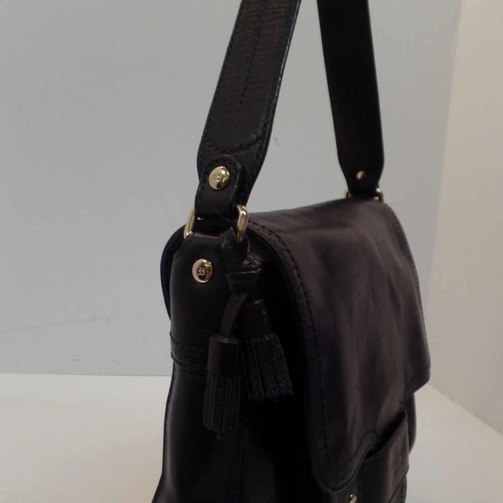 Kate Spade Soft Black Leather Flap Closure Bright Floral Lining Handbag - Picture 3 of 12